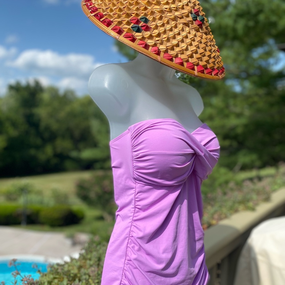 NWT Ann Cole - Lavender tankini with adjustable halter strap & ruching. size: L - Picture 3 of 12